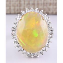 13.48 CTW Natural Opal And Diamond Ring In 18K White Gold