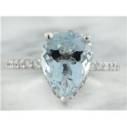 4.30 CTW Aquamarine 18K White Gold Diamond Ring