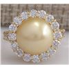 Image 1 : 1.20 CTW Natural 10.70Mm Gold South Sea Pearl Diamond Ring 14K Yellow Gold