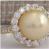 Image 2 : 1.20 CTW Natural 10.70Mm Gold South Sea Pearl Diamond Ring 14K Yellow Gold
