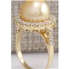 Image 3 : 1.20 CTW Natural 10.70Mm Gold South Sea Pearl Diamond Ring 14K Yellow Gold