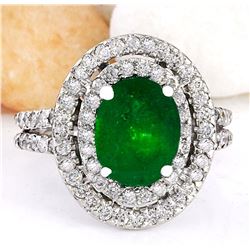 3.53 CTW Natural Emerald 18K Solid White Gold Diamond Ring