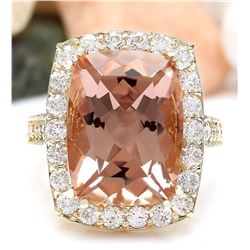 12.52 CTW Natural Morganite 18K Solid Yellow Gold Diamond Ring
