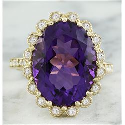 8.00 CTW Amethyst 18K Yellow Gold Diamond Ring