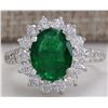 Image 1 : 3.08 CTW Natural Emerald And Diamond Ring 18K Solid White Gold