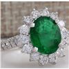 Image 2 : 3.08 CTW Natural Emerald And Diamond Ring 18K Solid White Gold