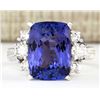 Image 1 : 7.10 CTW Natural Blue Tanzanite And Diamond Ring 14k Solid White Gold