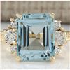Image 1 : 7.88 CTW Natural Blue Aquamarine And Diamond Ring 14K Solid Yellow Gold