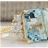 Image 2 : 7.88 CTW Natural Blue Aquamarine And Diamond Ring 14K Solid Yellow Gold