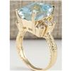 Image 3 : 7.88 CTW Natural Blue Aquamarine And Diamond Ring 14K Solid Yellow Gold