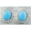 Image 2 : 4.67 CTW Turquoise 18K White Gold Diamond Errings