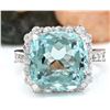 Image 1 : 9.80 CTW Natural Aquamarine 18K Solid White Gold Diamond Ring