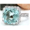 Image 2 : 9.80 CTW Natural Aquamarine 18K Solid White Gold Diamond Ring