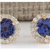 Image 1 : 2.90CTW Natural Tanzanite And Diamond Earrings 14K Solid Yellow Gold