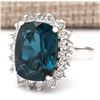 Image 2 : 15.04 CTW Natural London Blue Topaz And Diamond Ring In18K Solid White Gold