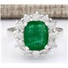Image 1 : 3.20 CTW Natural Emerald And Diamond Ring In 18K White Gold
