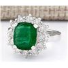 Image 2 : 3.20 CTW Natural Emerald And Diamond Ring In 18K White Gold