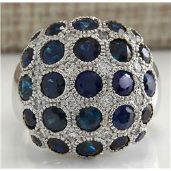 4.86 CTW Natural Blue Sapphire Diamond Ring 14K Solid White Gold