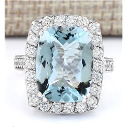 9.36 CTW Natural Aquamarine And Diamond Ring In 14k White Gold