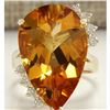 Image 1 : 13.75 CTW Natural Citrine And Diamond Ring 14K Solid Yellow Gold