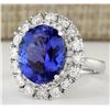 Image 2 : 7.38 CTW Natural Blue Tanzanite And Diamond Ring 18K Solid White Gold