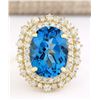 Image 1 : 15.64 CTW Natural Blue Topaz And Diamond Ring In 18K Yellow Gold