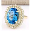 Image 2 : 15.64 CTW Natural Blue Topaz And Diamond Ring In 18K Yellow Gold