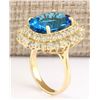 Image 3 : 15.64 CTW Natural Blue Topaz And Diamond Ring In 18K Yellow Gold