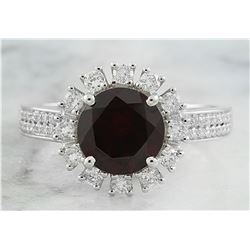 2.65 CTW Garnet 18K White Diamond Ring