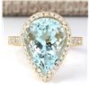 Image 1 : 7.74 CTW Natural Blue Aquamarine And Diamond Ring In 14k Yellow Gold