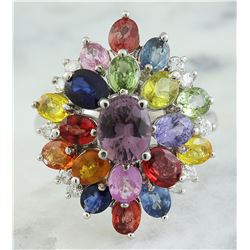 6.60 CTW Sapphire 18K White Gold Diamond Ring