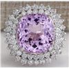Image 1 : 20.08 CTW Natural Kunzite And Diamond Ring 18K Solid White Gold