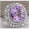 Image 2 : 20.08 CTW Natural Kunzite And Diamond Ring 18K Solid White Gold