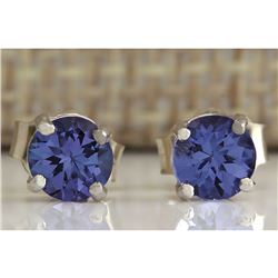 1.00 CTW Natural Tanzanite Earrings In 18K Solid White Gold