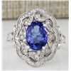 Image 1 : 3.82 CTW Natural Blue Tanzanite And Diamond Ring In 18K White Gold