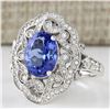 Image 2 : 3.82 CTW Natural Blue Tanzanite And Diamond Ring In 18K White Gold