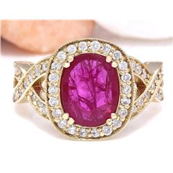 2.85 CTW Natural Ruby 18K Solid Yellow Gold Diamond Ring