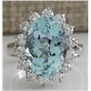 Image 1 : 6.99 CTW Natural Aquamarine And Diamond Ring In 18K Solid White Gold