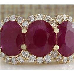 6.31 CTW Natural Red Ruby And Diamond Ring 18K Solid Yellow Gold