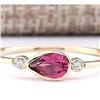 Image 1 : 0.58 CTW Natural Pink Tourmaline And Diamond Ring 18K Solid Yellow Gold