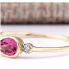 Image 2 : 0.58 CTW Natural Pink Tourmaline And Diamond Ring 18K Solid Yellow Gold