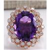 Image 1 : 9.19CTW Natural Amethyst And Diamond Ring In 14K Solid Rose Gold