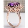 Image 3 : 9.19CTW Natural Amethyst And Diamond Ring In 14K Solid Rose Gold