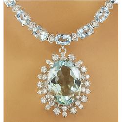 39.80 CTW Aquamarine 14K White Gold Diamond Necklace