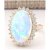 Image 2 : 9.18 CTW Natural Opal And Diamond Ring In 18K Yellow Gold