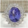 Image 1 : 6.18 CTW Natural Blue Tanzanite And Diamond Ring 14K Solid White Gold