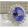 Image 2 : 6.18 CTW Natural Blue Tanzanite And Diamond Ring 14K Solid White Gold