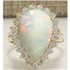 Image 1 : 5.98 CTW Natural Opal And Diamond Ring In 18K Solid Yellow Gold
