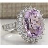 Image 2 : 9.96 CTW Natural Kunzite And Diamond Ring In 14K Solid White Gold