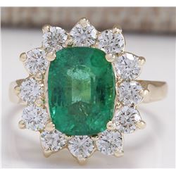 4.11 CTW Natural Emerald And Diamond Ring 14K Solid Yellow Gold